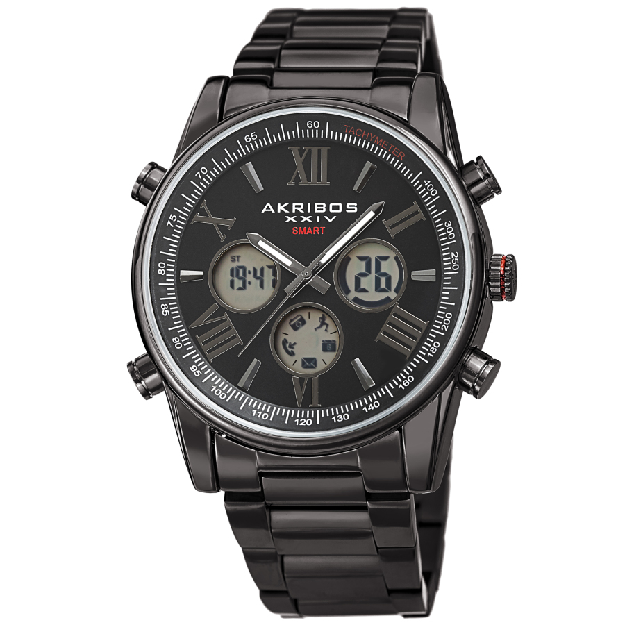Akribos Xxiv Quartz Black Dial Mens Smart Watch Ak1095bk In Black / Digital
