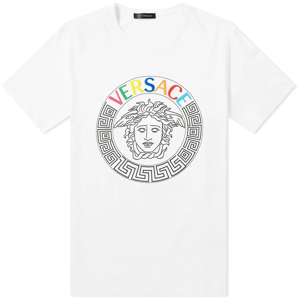 Versace Mens White Embroidered Multi Logo Medusa Tee ModeSens