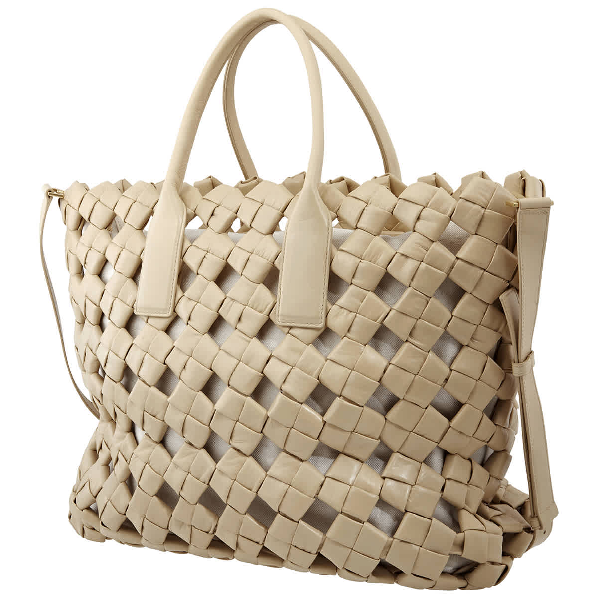 Bottega Veneta Intrecciato Crochet Weave Shopper Tote Bag In Beige,gold Tone