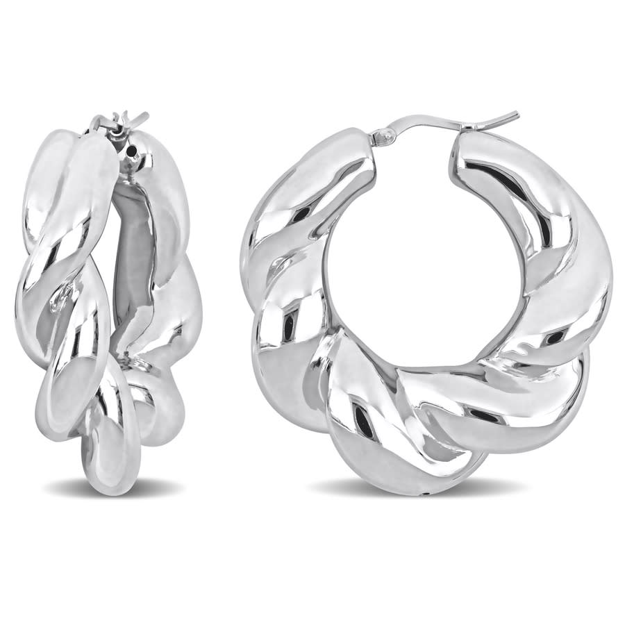 Amour 39mm Twisted Hoop Earrings In Sterling Silver In White