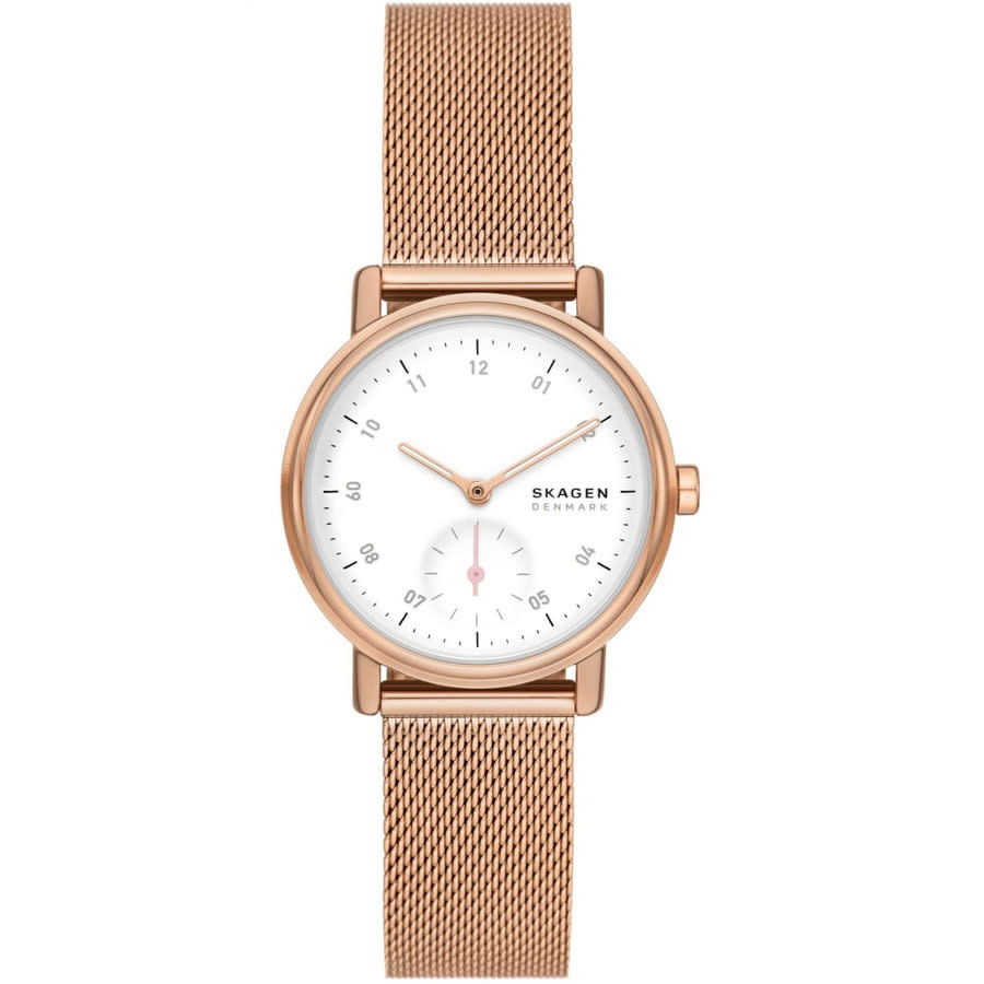 Skagen Women's Kuppel Lille Quartz Three Hand Rose Gold-tone Stainless Steel Watch, 32mm In White