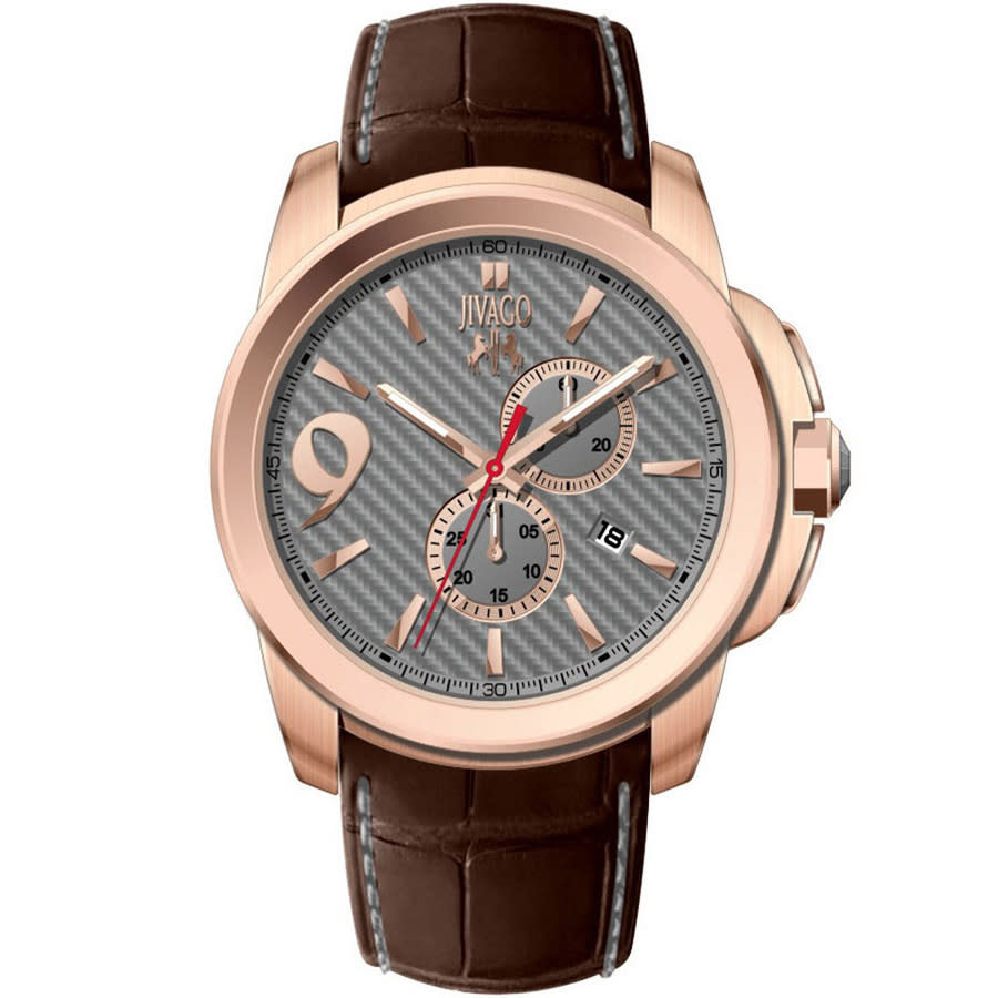 Shop Jivago Gliese Grey Dial Brown Leather Men's Watch Jv1512 In Brown / Gold / Gold Tone / Grey / Rose / Rose Gold Tone