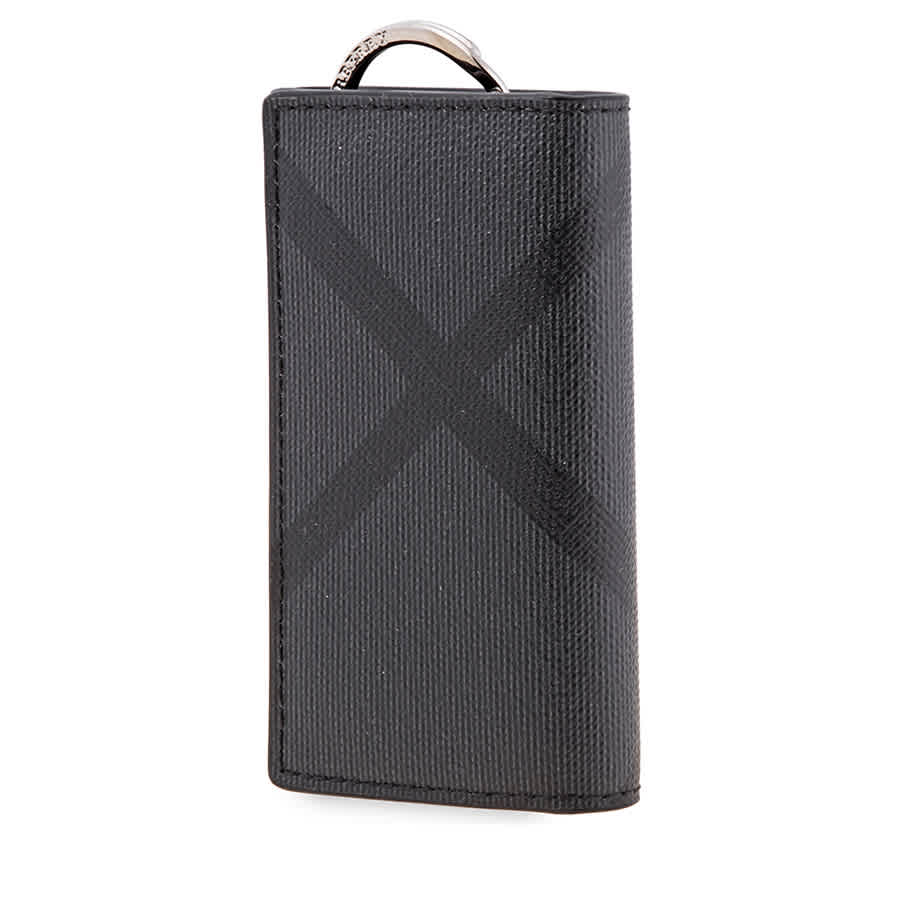 Burberry Mens Keycase London Check Charcoal Ldn Ck Coll Irby In Grey,silver Tone