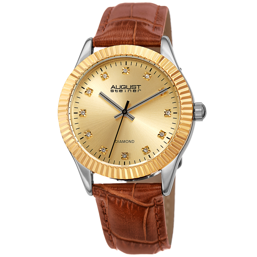 August Steiner Quartz Diamond Gold Dial Ladies Watch As8277tn In Brown / Gold / Gold Tone