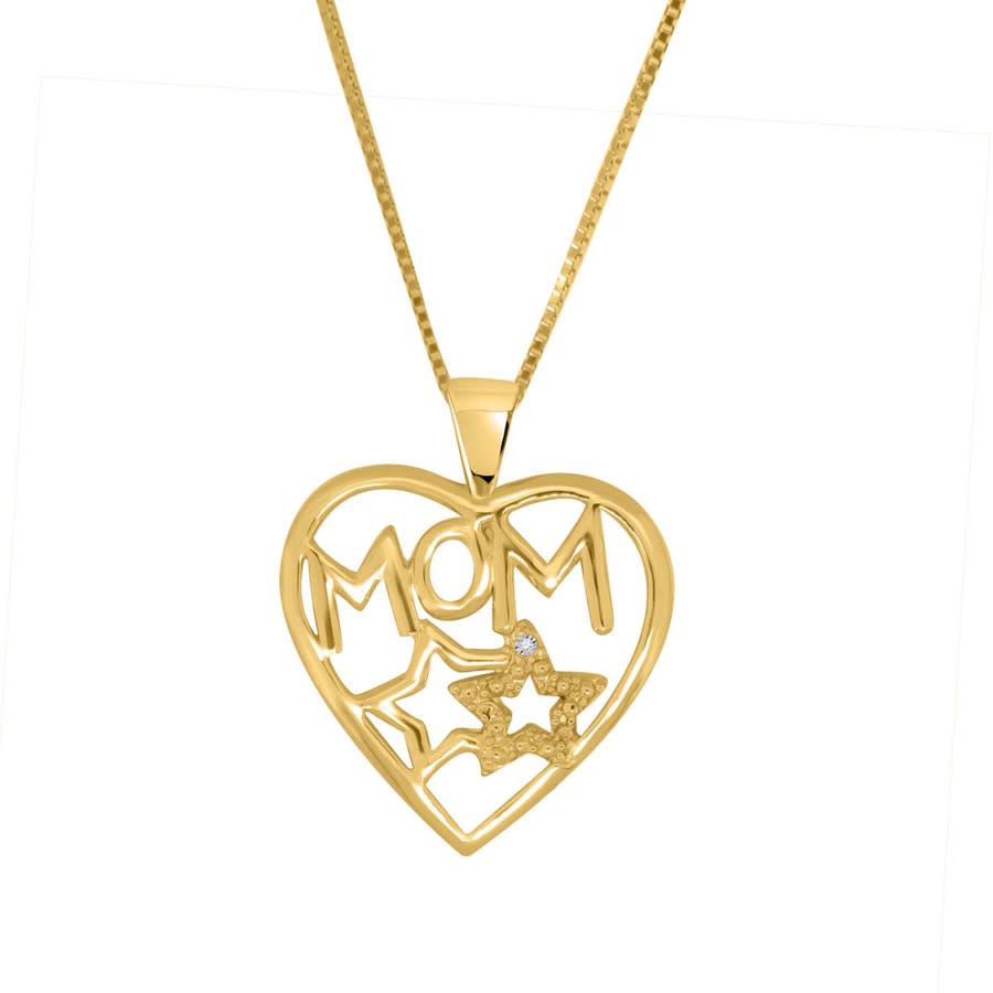 MAULIJEWELS 0.005 CARAT NATURAL DIAMOND MOM HEART PENDANT FOR WOMAN CRAFTED IN 10K YELLOW GOLD WITH 18'' STERLIN