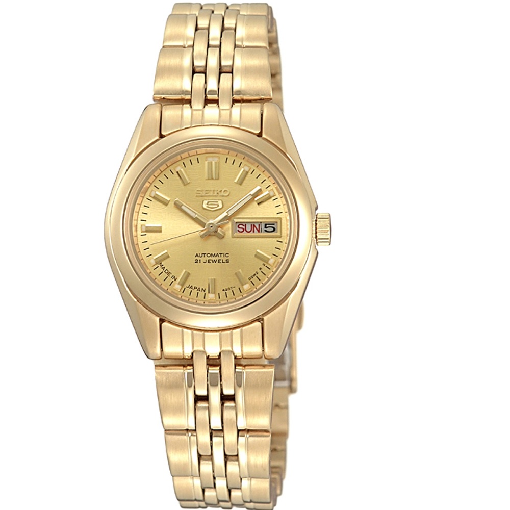 Seiko 5 Automatic Gold Dial Ladies Watch Syma38k1 In Gold / Gold Tone