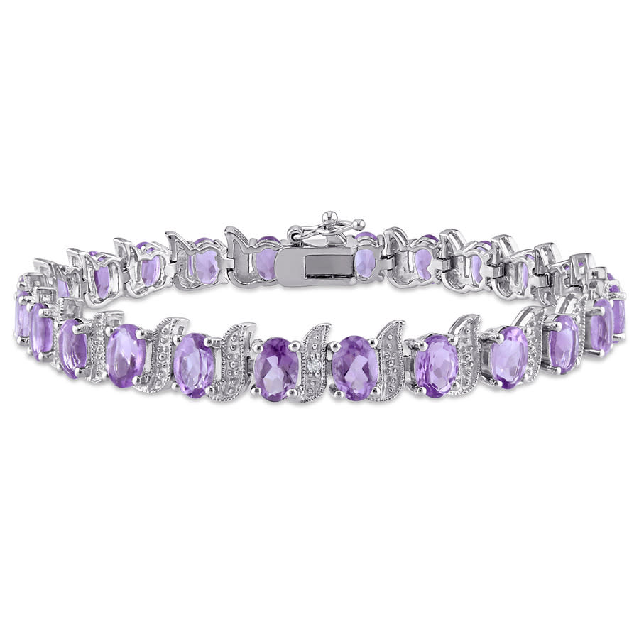 Amour 9 5/8 Ct Tgw Amethyst And Diamond Bracelet In Sterling Silver In White