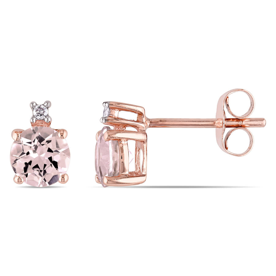 Amour 10k Rose Gold 1 Ct Tgw Morganite And 0.02 Ct Tdw Diamond Stud Earrings In Pink