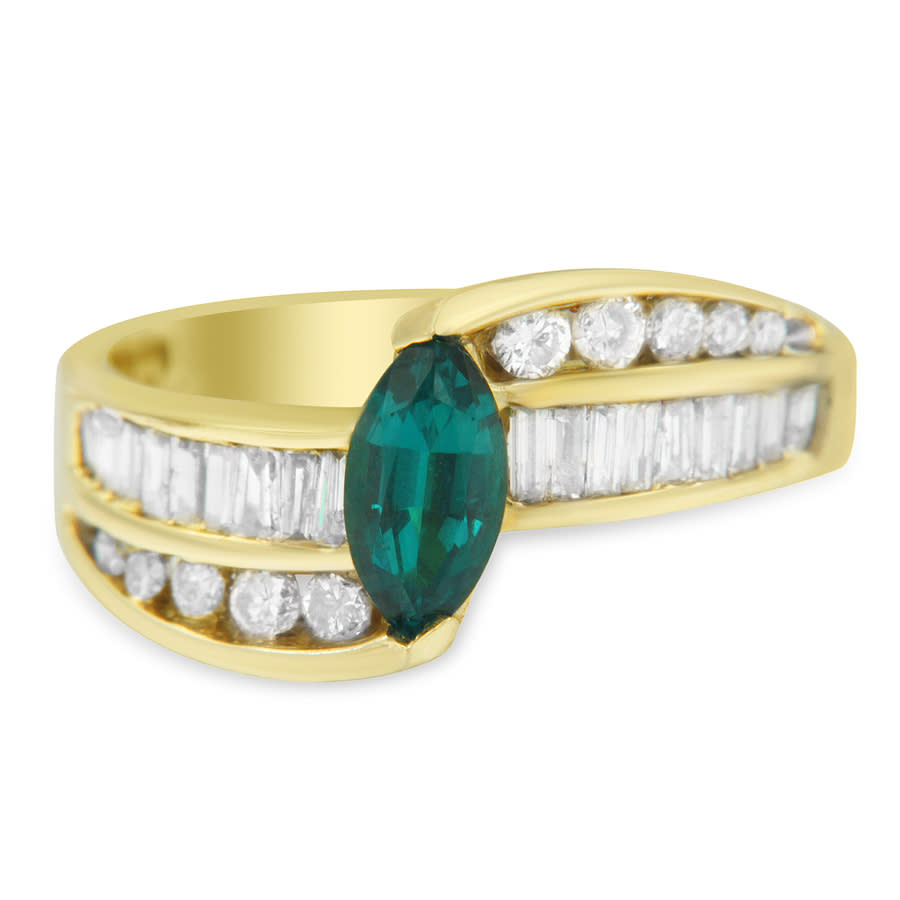 Haus Of Brilliance 14k Yellow Gold 1ct Tdw Treated Emerald Gemstone And Diamond Bypass Ring (h-i In Gold Tone,green,yellow