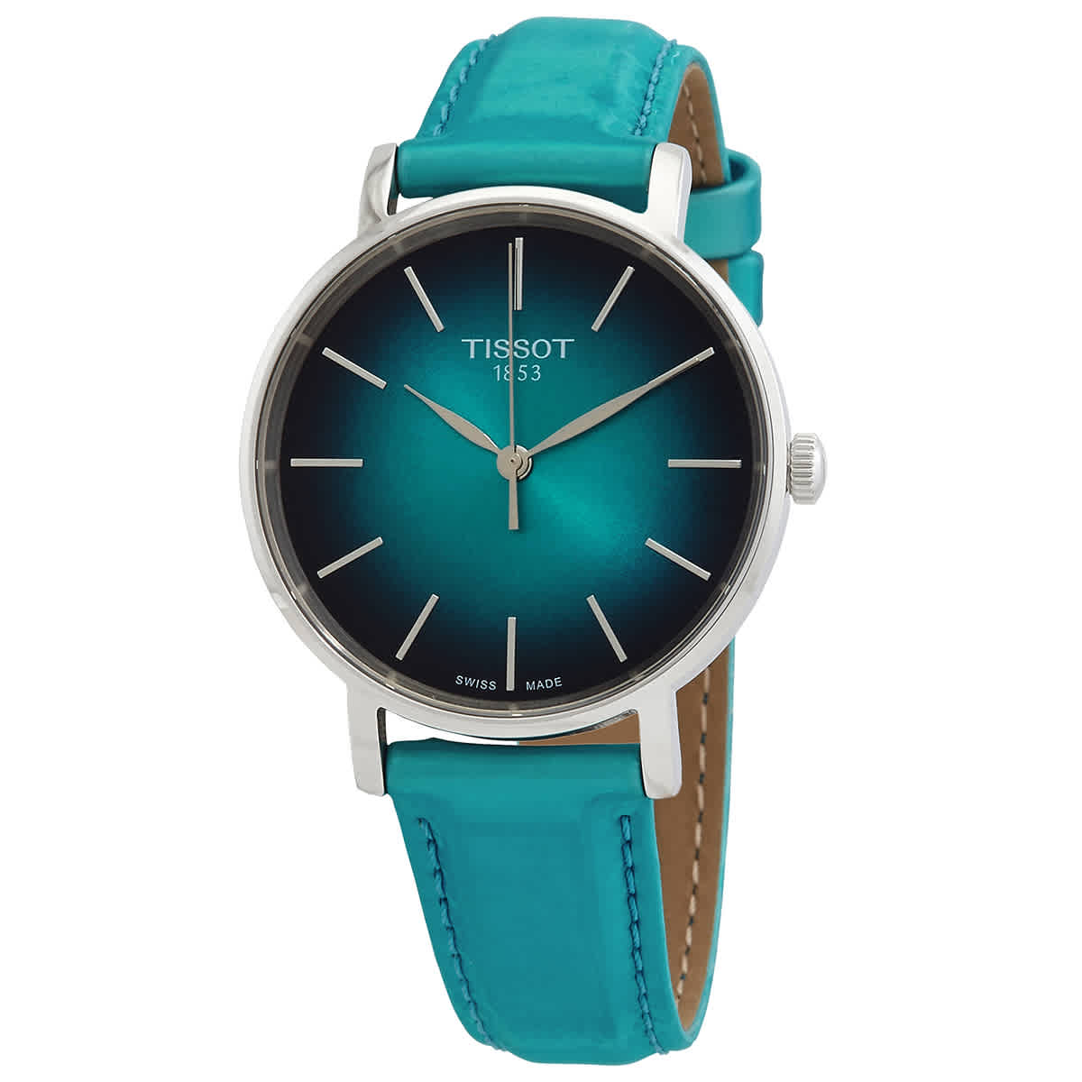 Shop Tissot Everytime Lady Quartz Turquoise Dial Watch T1432101709100