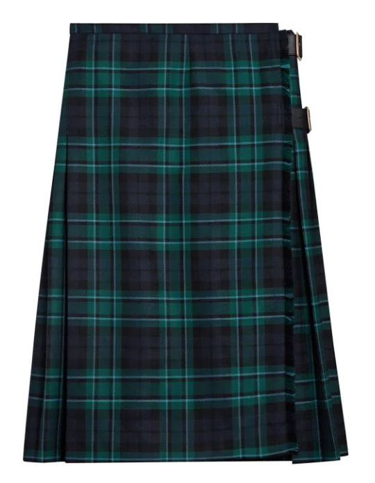 BURBERRY TAYRBIDGE WOOL PLEATED PLAID LEATHER BELTED SKIRT