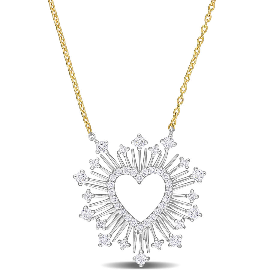 Amour 1/2 Ct Tdw Diamond Halo Heart Necklace In 14k Two-tone Yellow And White Gold