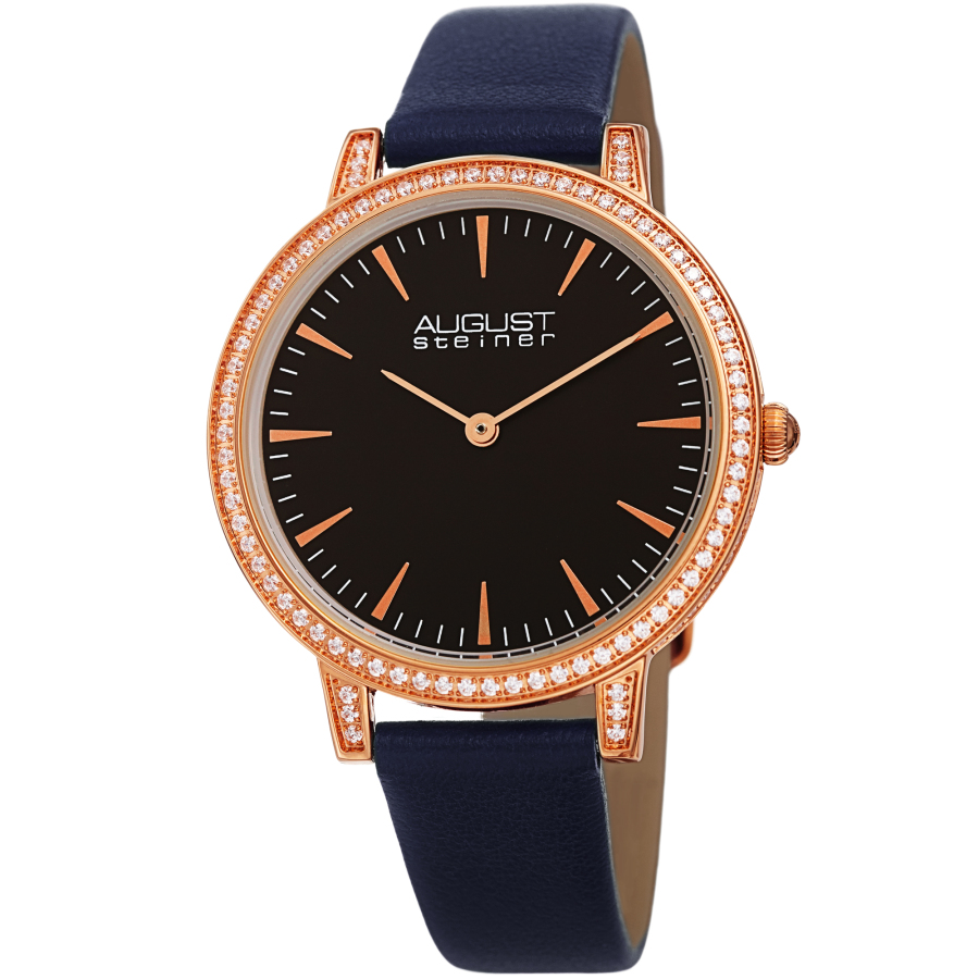 August Steiner Quartz Crystal Black Dial Ladies Watch As8274bu In Black / Gold Tone / Rose / Rose Gold Tone