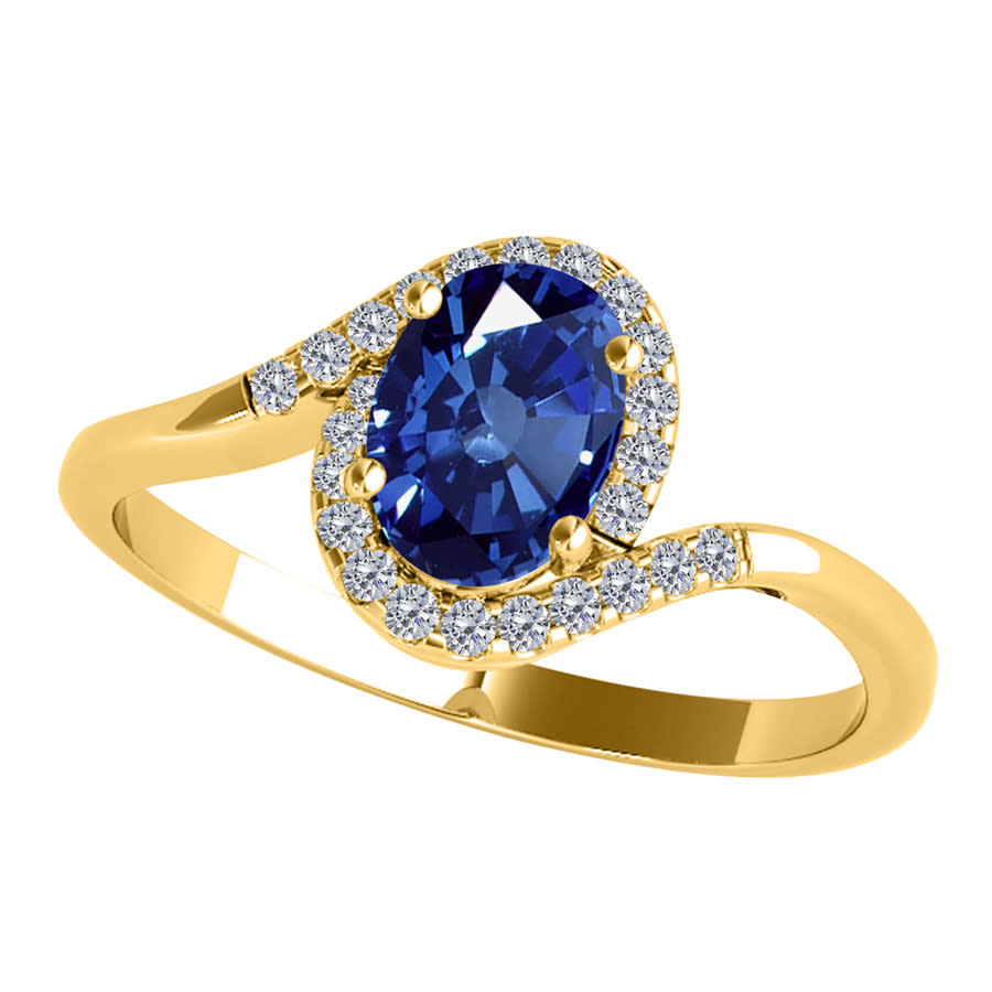MAULIJEWELS 1.00 CARAT OVAL SHAPE SAPPHIRE & DIAMOND GEMSTONE RING IN 10K SOLID YELLOW GOLD