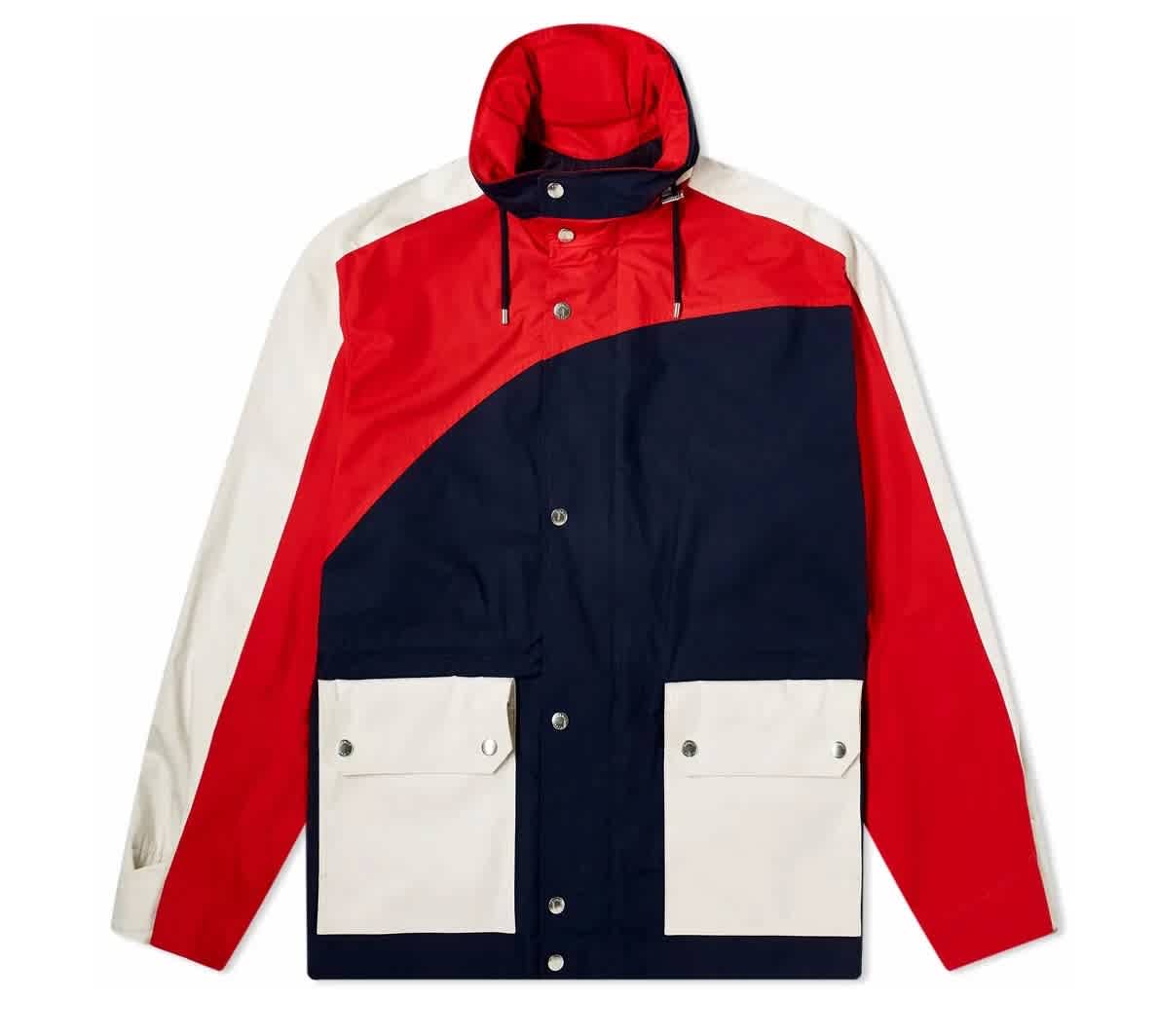 Kenzo Long Colour Block Parka Jacket In Midnight Blue