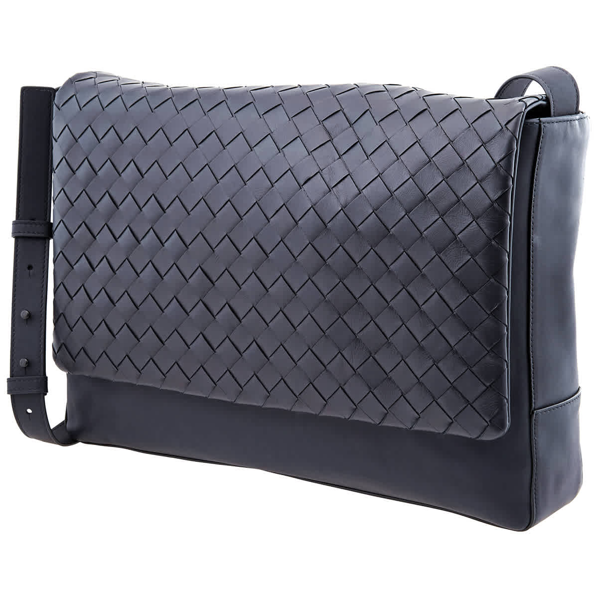 Bottega Veneta Mens Intrecciato Weave Messenger Bag In Blue