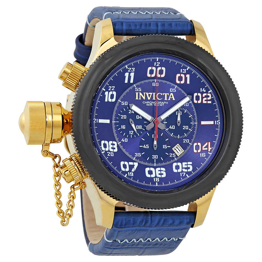 Invicta Russian Diver Chronograph Blue Dial Mens Watch 22292 In Black,blue,gold Tone,gunmetal,yellow