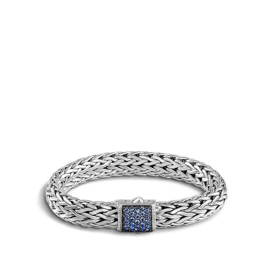 John Hardy Classic Chain 10.5mm Silver Bracelet & Sapphire Clasp Size Medium - Bbs94052bspxum In Silver-tone