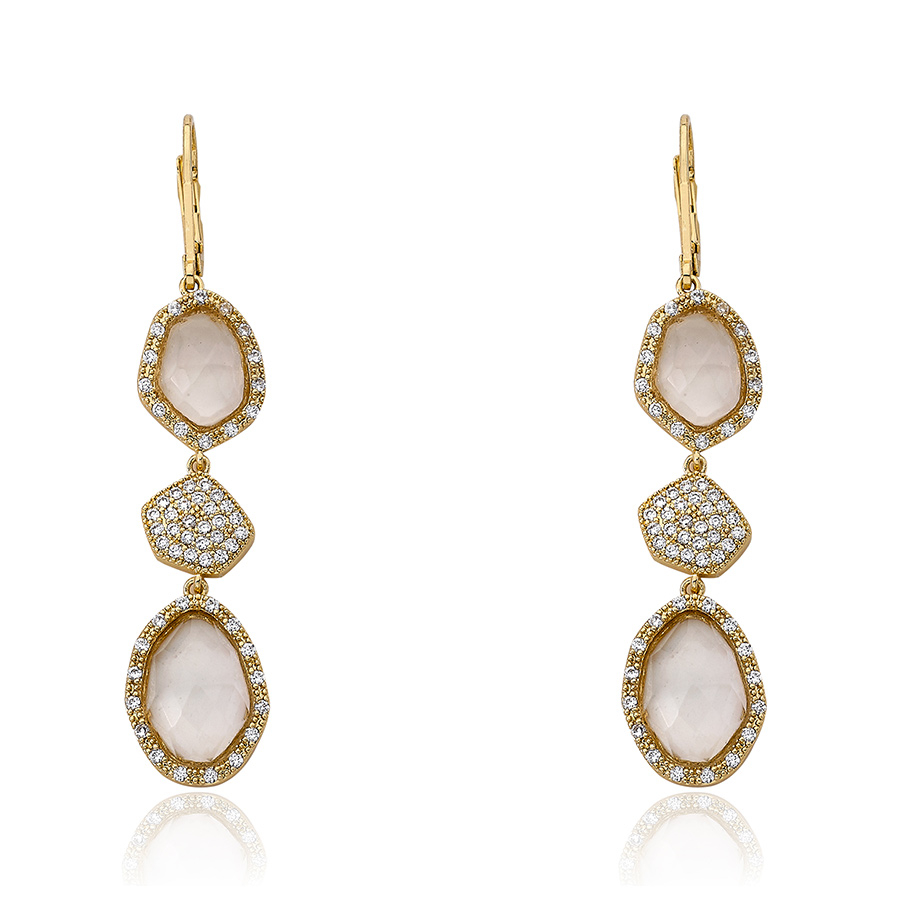 Riccova City Lights 14k Gold Plated Cz & Faceted Glass Dangle Leverback Earring In Gold Tone