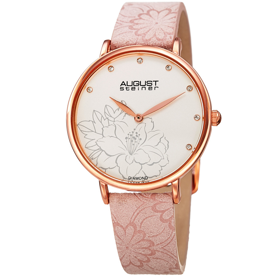 August Steiner Diamond Silver Dial Ladies Watch As8242bl In Gold Tone / Pink / Rose / Rose Gold Tone / Silver