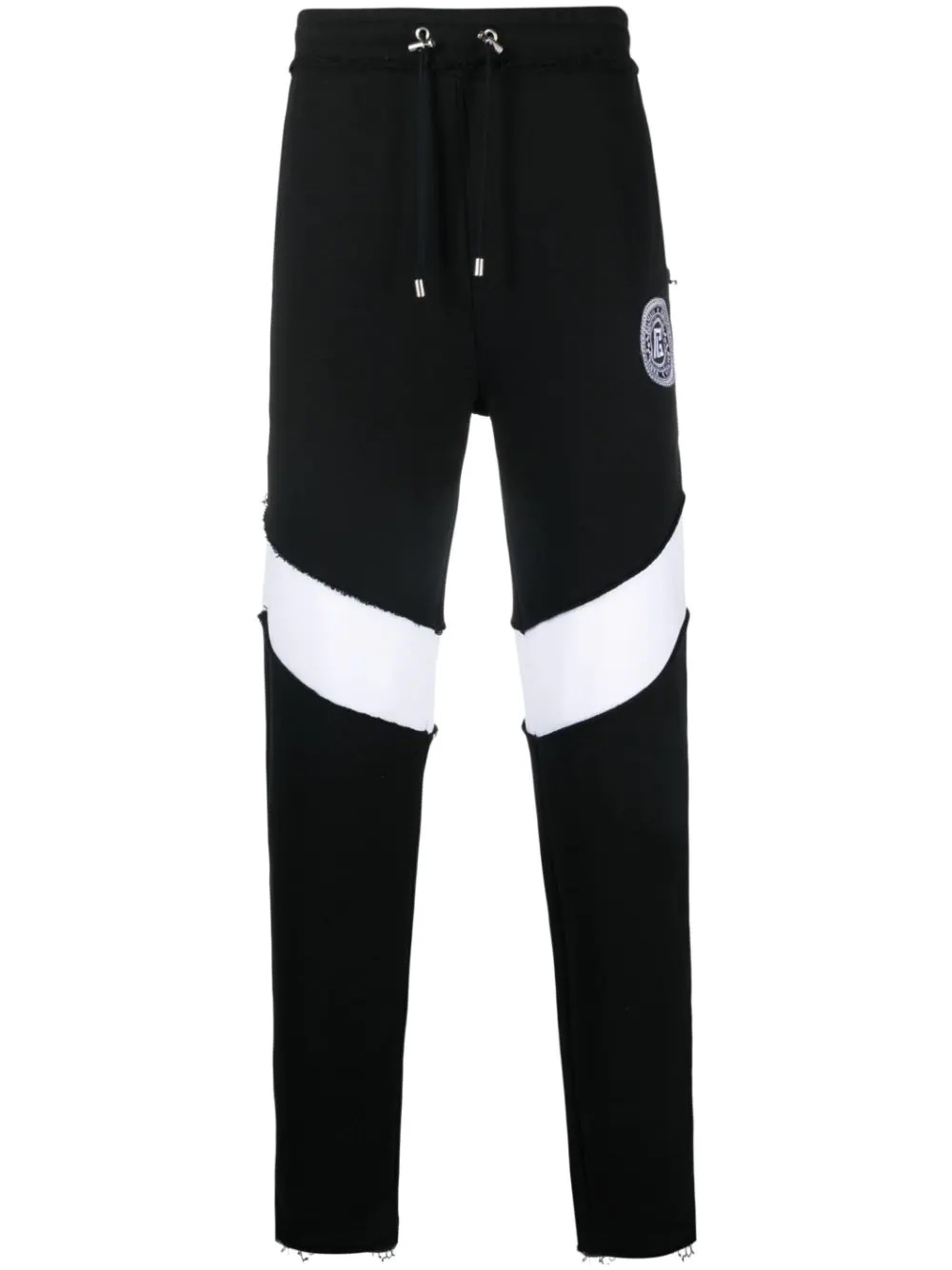 Balmain Monogram-patch Cotton Joggers In Black/white