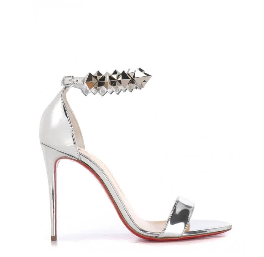 Christian Louboutin Ladies Planetava 100 Patent Sandals In Silver Tone