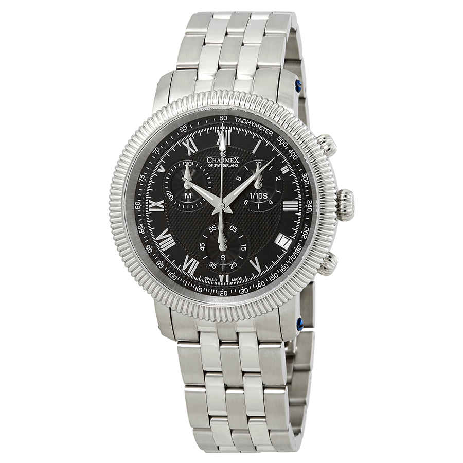 Charmex President Ii Chronograph Black Dial Mens Watch 2996 In Black,silver Tone