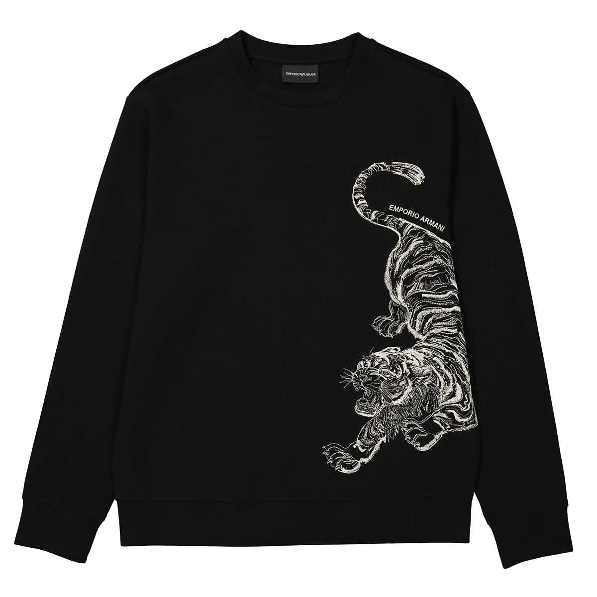 EMPORIO ARMANI MENS BLACK CHINESE NEW YEAR TIGER SWEATSHIRT, SIZE X-LARGE