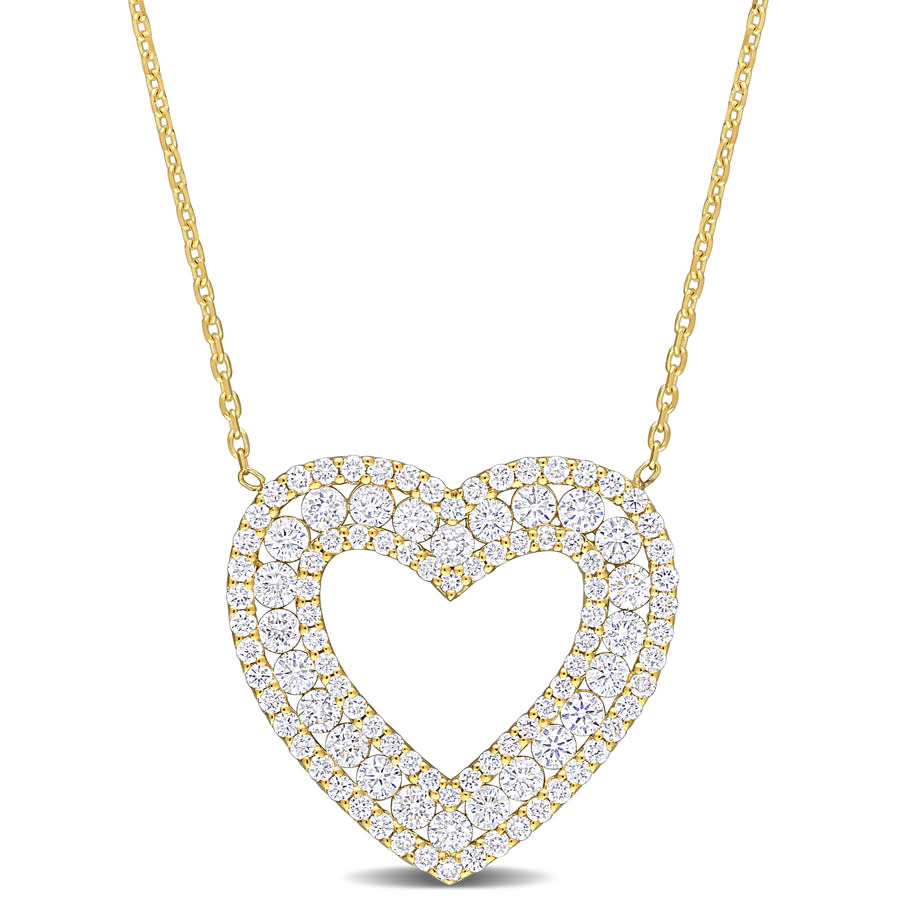 Amour 1 2/5ct Tdw Diamond 3-row Broad Bordered Open Heart Necklace In 14k Yellow Gold - 17 In.