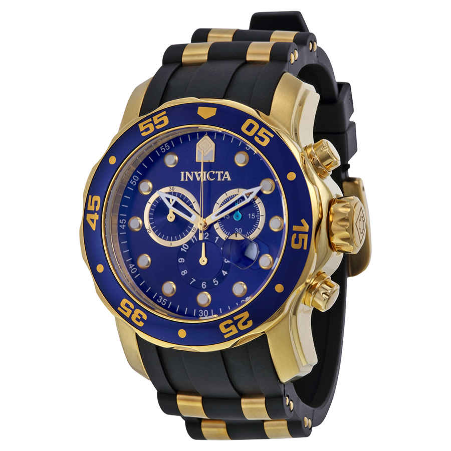 Invicta Pro Diver Chronograph Blue Dial Black Polyurethane Mens Watch 17882 In Black / Blue / Gold / Gold Tone / Skeleton