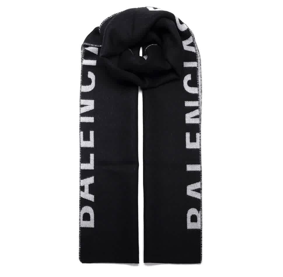 Balenciaga Ladies New Macro Logo Wool Scarf In Black