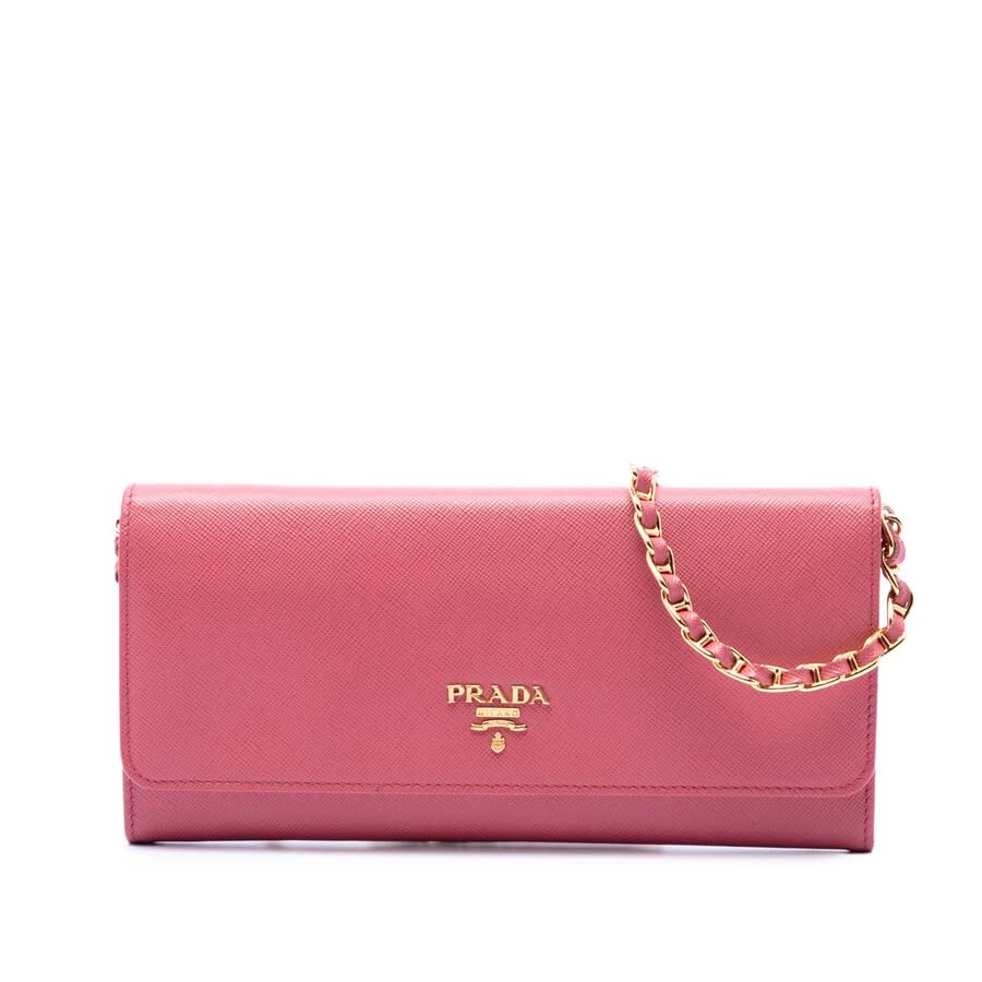 Pre-owned Prada Saffiano Wallet On Chain Ladies EZ4356BAOZMPXZ2W