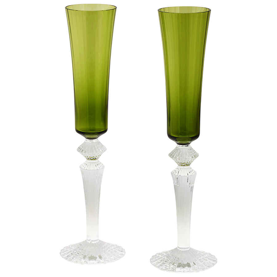 Baccarat Crystal Mille Nuits Flutissimo Flute - Moss - Set Of 2 In Green