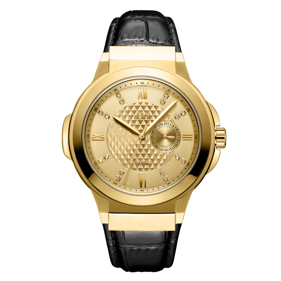 Jbw Saxon 48 Quartz Diamond Gold Dial Mens Watch J6373c In Black / Gold / Gold Tone