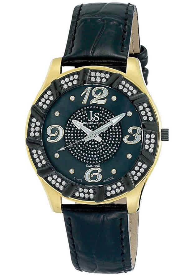 Joshua And Sons Quartz Diamond Crystal Mens Watch Js-17-yg In Black / Gold / Mother Of Pearl