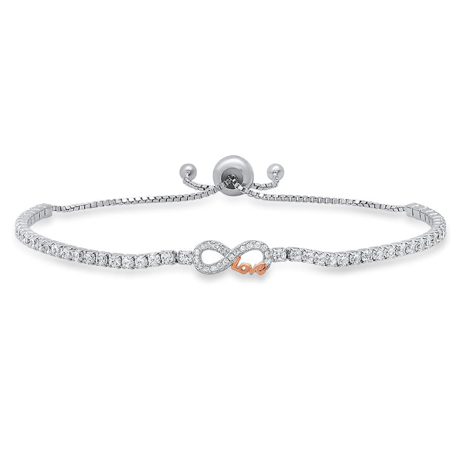 Kylie Harper Sterling Silver Two-tone "love" Infinity Cubic Zirconia Cz Adjustable Bracelet In Silver-tone