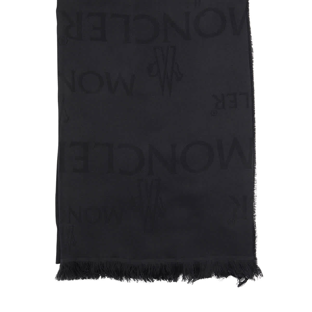 MONCLER BLACK LOGO-EMBROIDERED FRINGED SCARF