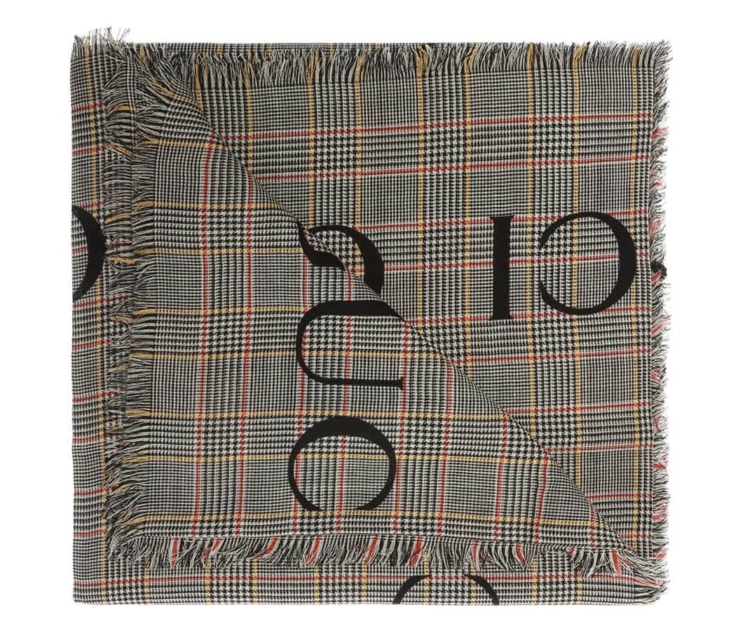 Gucci Check Wool Logo Square Shawl In Red,yellow