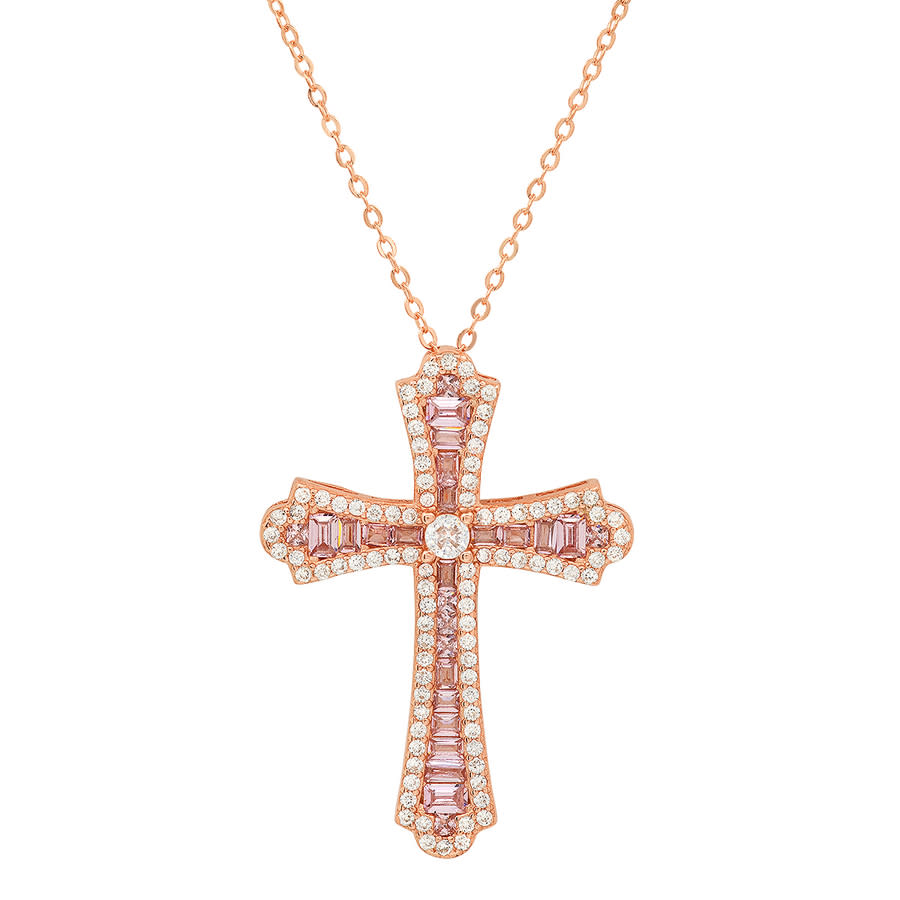 Kylie Harper Rose Gold Over Silver Luxurious Diamond Cz Cross Pendant In Rose Gold-tone