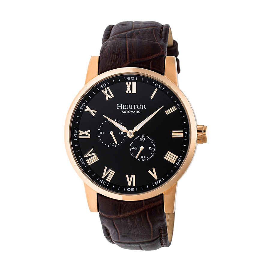 Heritor Romulus Automatic Black Dial Mens Watch Hr6406 In Black,brown,gold Tone,pink,rose Gold Tone