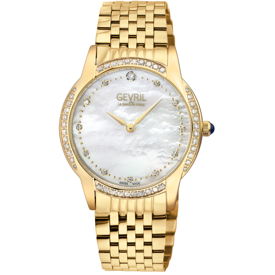 Shop Gevril Airolo Diamond Mother Of Pearl Dial Ladies Watch 13221b In Blue / Gold Tone / Mop / Mother Of Pearl / Yellow