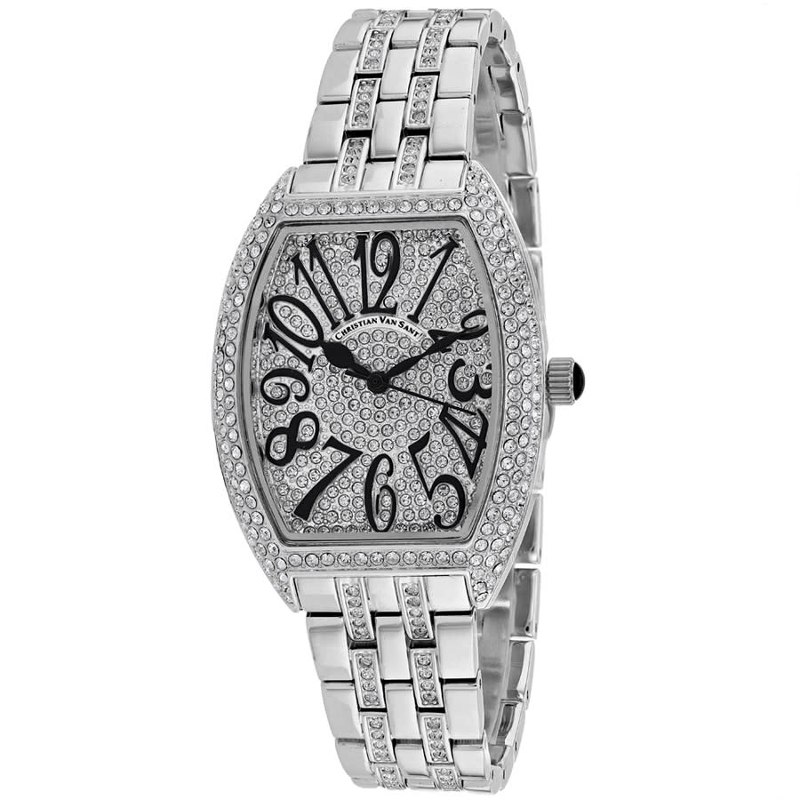 Christian Van Sant Elegant Sparkle Quartz Silver Dial Ladies Watch Cv0260 In Black / Silver