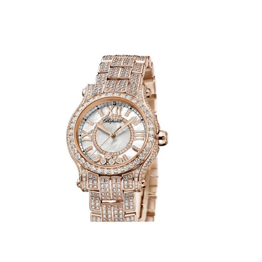 Shop Chopard Happy Sport Automatic Diamond Ladies Watch 274302-5002 In Gold / Gold Tone / Mother Of Pearl / Rose / Rose Gold / Rose Gold Tone