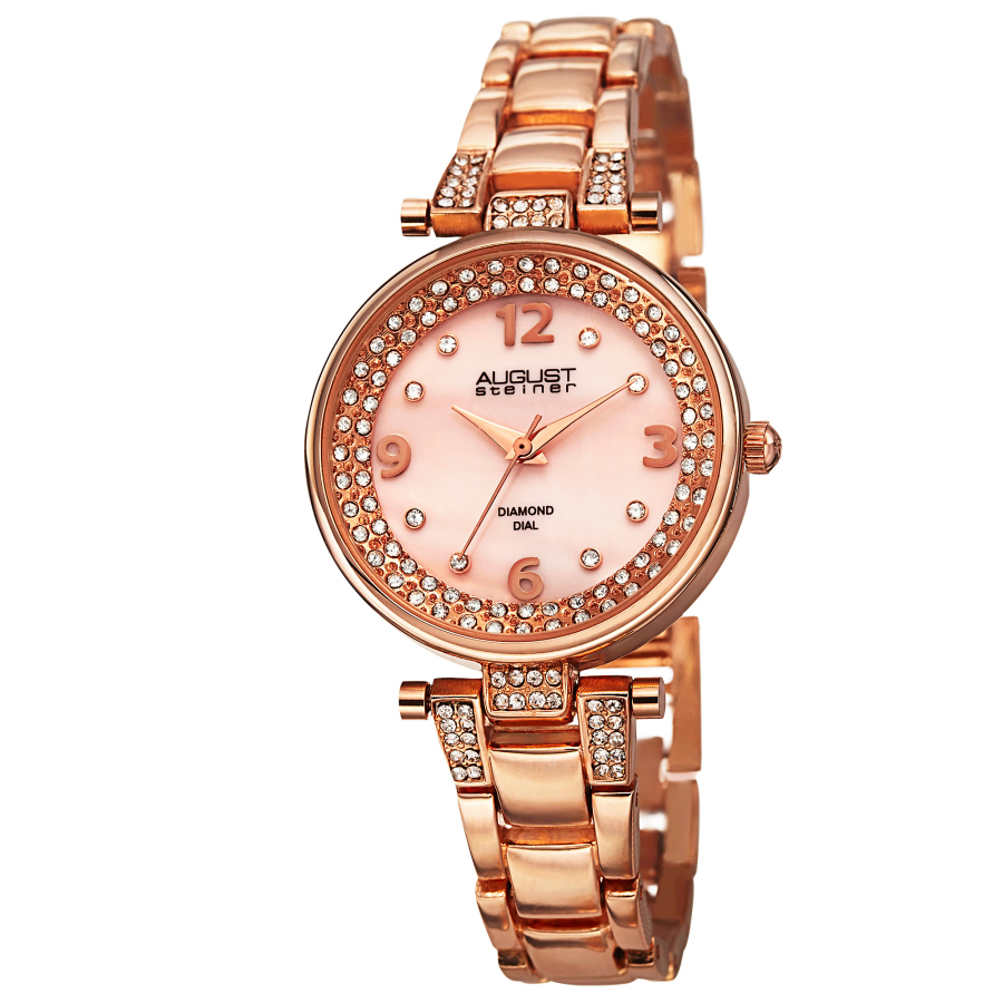 August Steiner Diamond Pink Mother Of Pearl Dial Ladies Watch As8137rg In Gold Tone / Mother Of Pearl / Pink / Rose / Rose Gold Tone