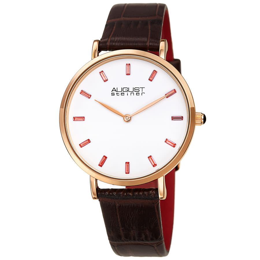 August Steiner Quartz White Dial Ladies Watch As8287br In Brown / Gold Tone / Rose / Rose Gold Tone / White