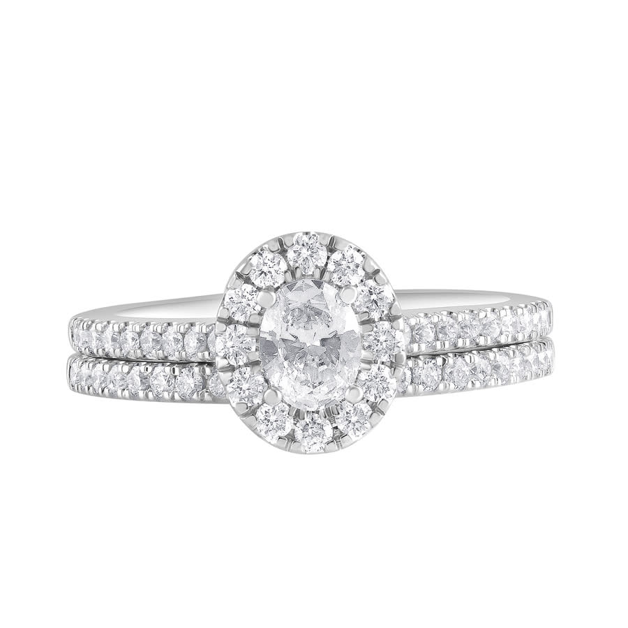 Brilliant Diamond 14k White Gold 1 Cttw Lab Grown Diamond Oval Bridal Set (g-h In White