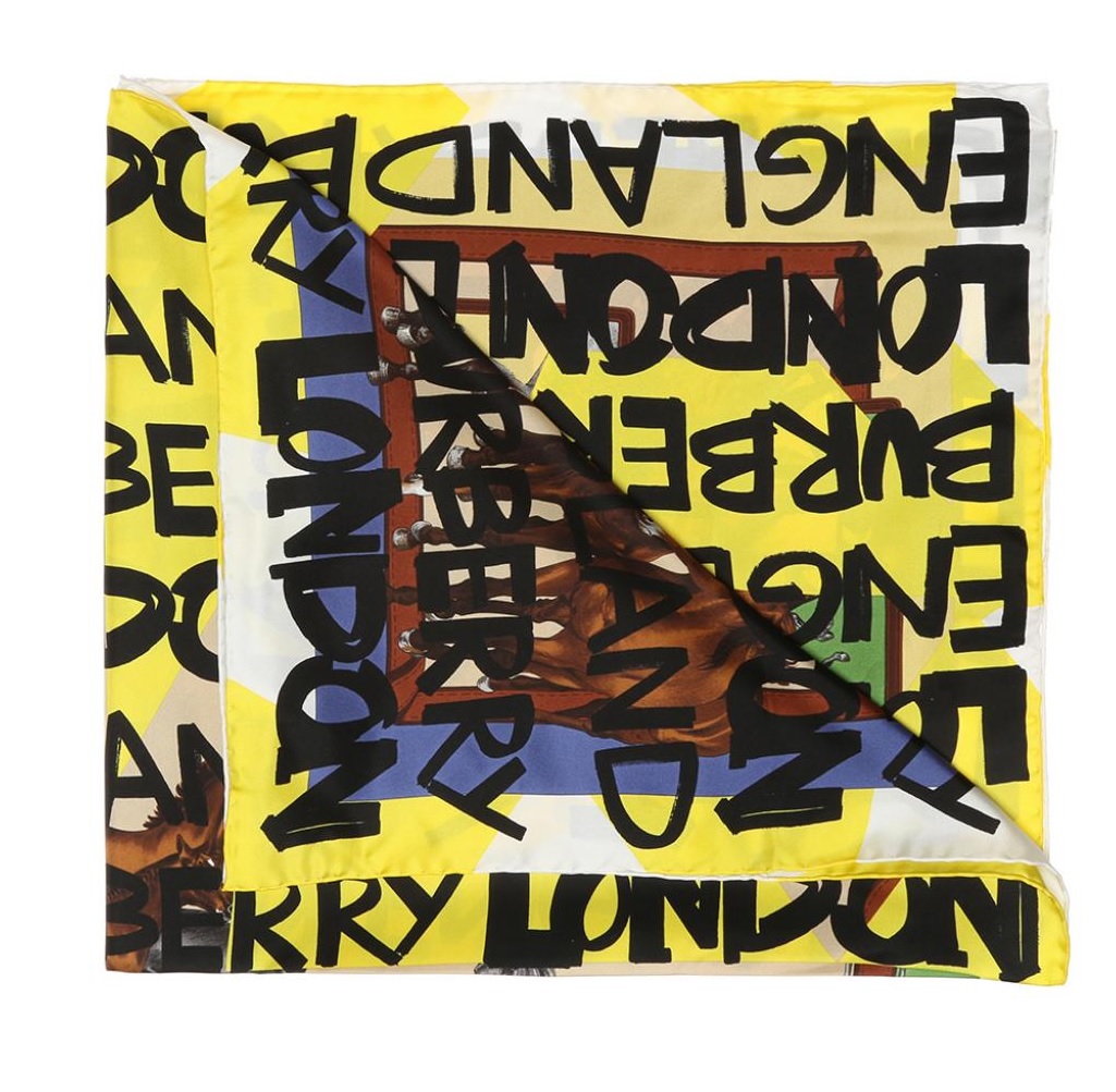 BURBERRY BRIGHT YELLOW GRAFFITI ARCHIVE SQUARE SCARF