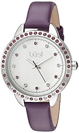 Burgi White Dial Purple Leather Ladies Watch Bur161pu In Purple / White