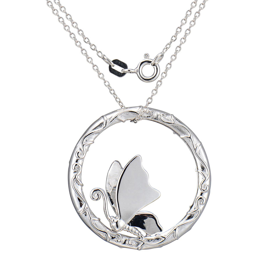 ELLIE BYRD STERLING SILVER OPEN CIRCLE BUTTERFLY PENDANT NECKLACE
