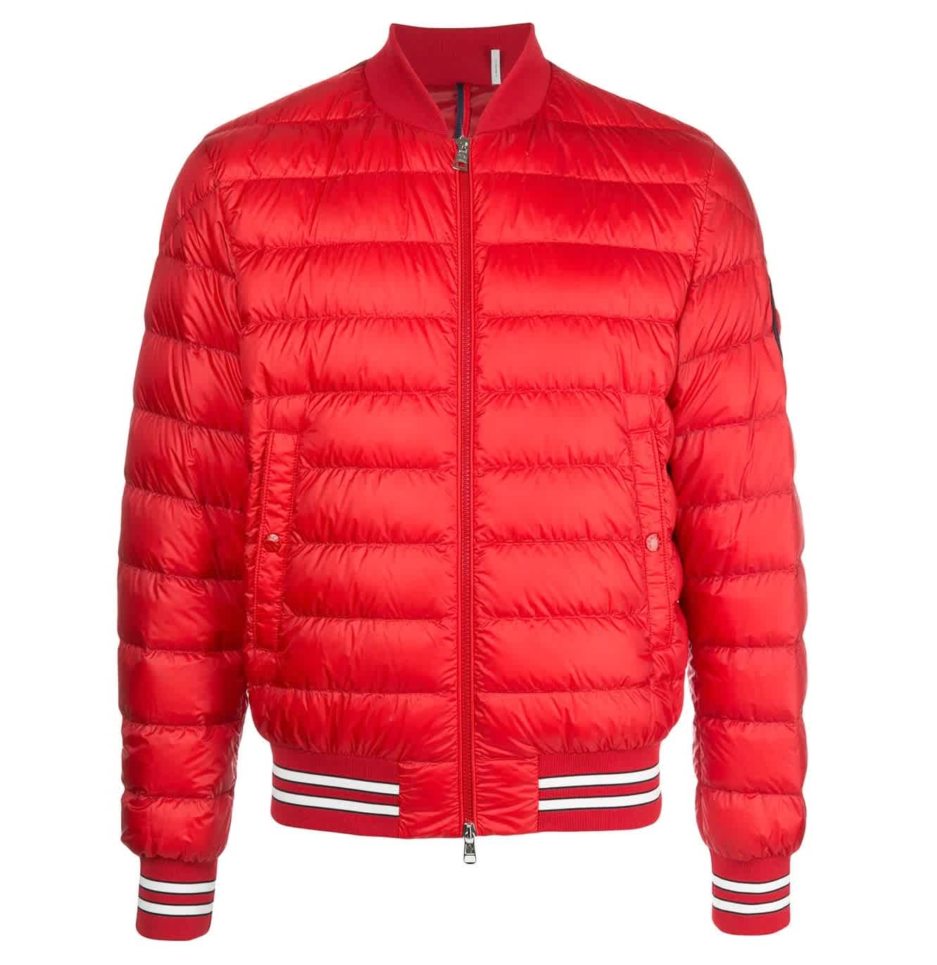MONCLER MENS ROBERT DOWN QUILTED BOMBER JACKET IN RED